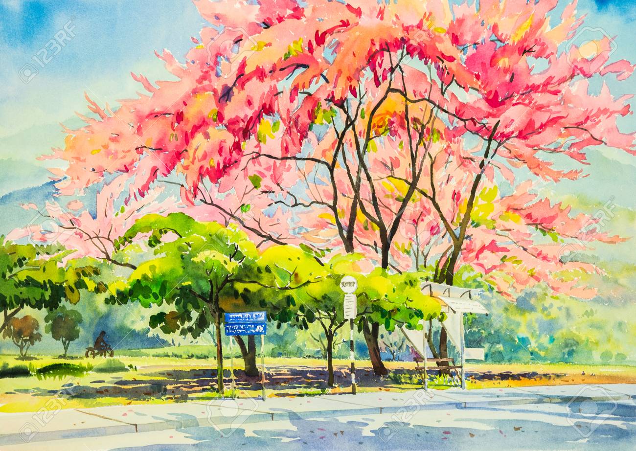 咲く」 手描き 油絵 風景画 原画 油彩画 印象派 （水彩の